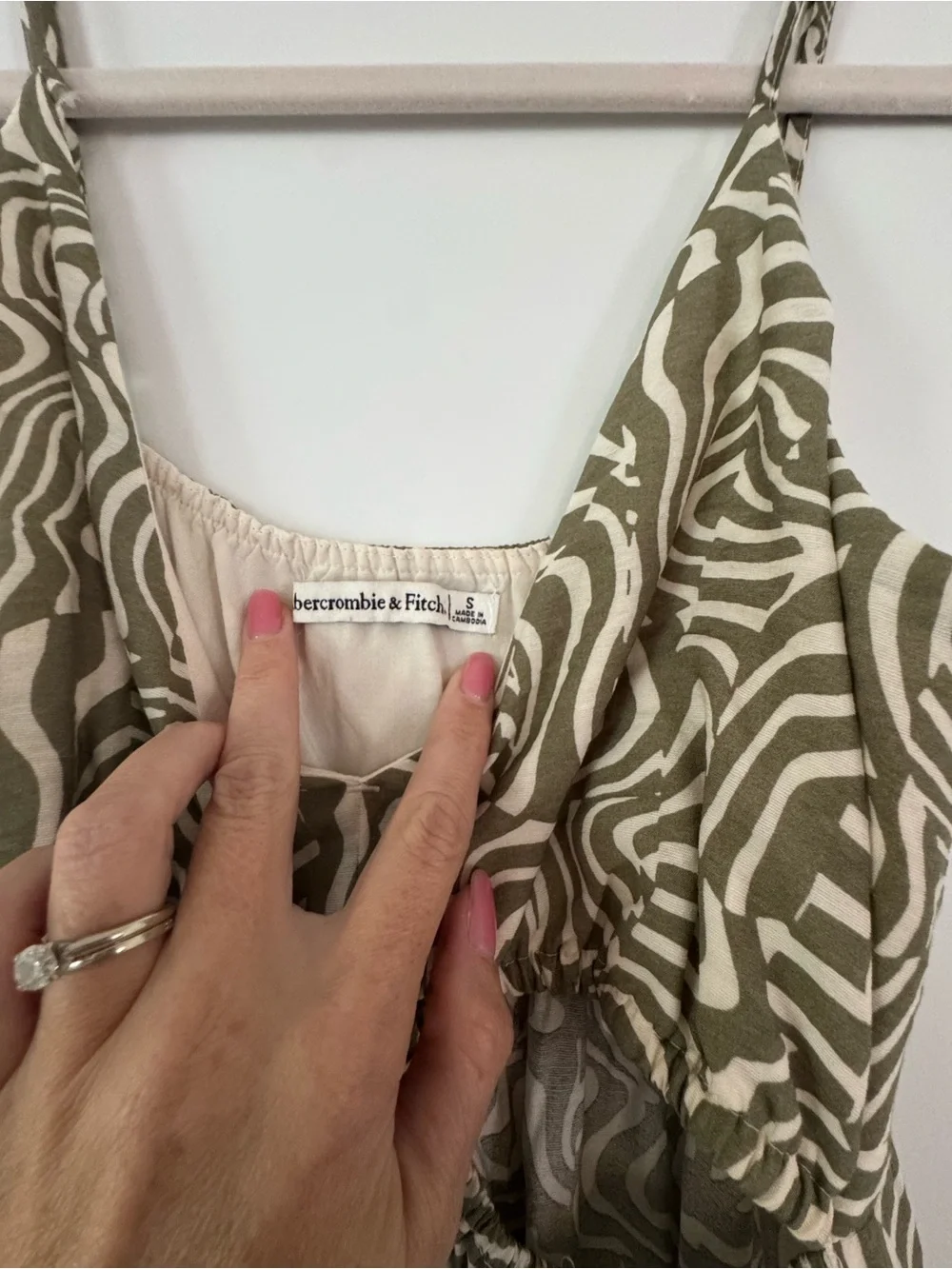 Abercrombie & Fitch Olive and White Zebra-Print Maxi Dress